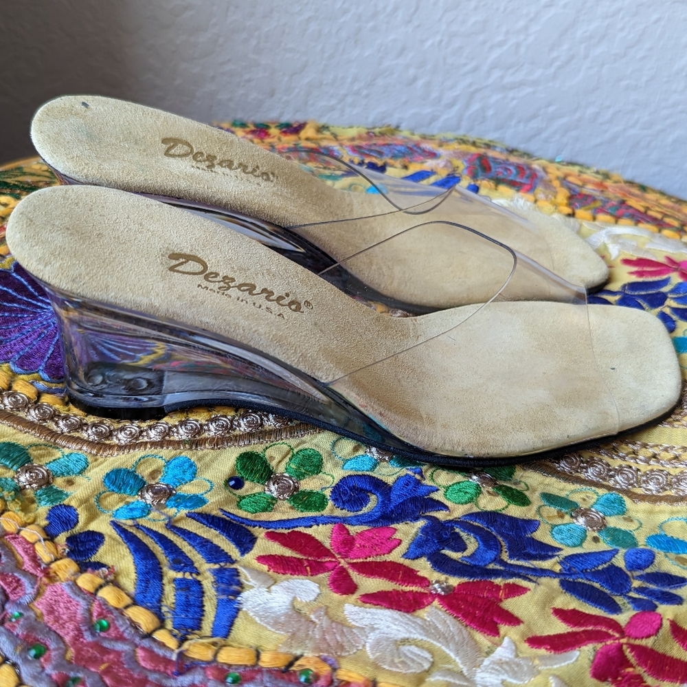 Vintage 70s made in the usa lucite clear wedge heels